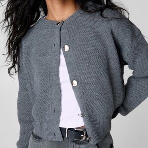 NWOT Nasty Girl Gray Knit Button-Front Women's Cardigan Sweater